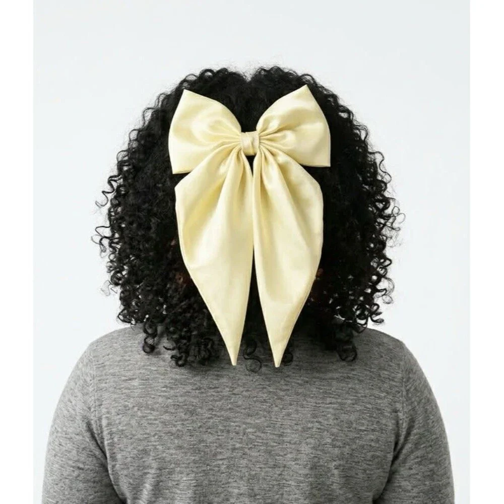 Large Satin Bow Barrettes Women Ribbon Hair Clips Hairpins for Styling Yellow